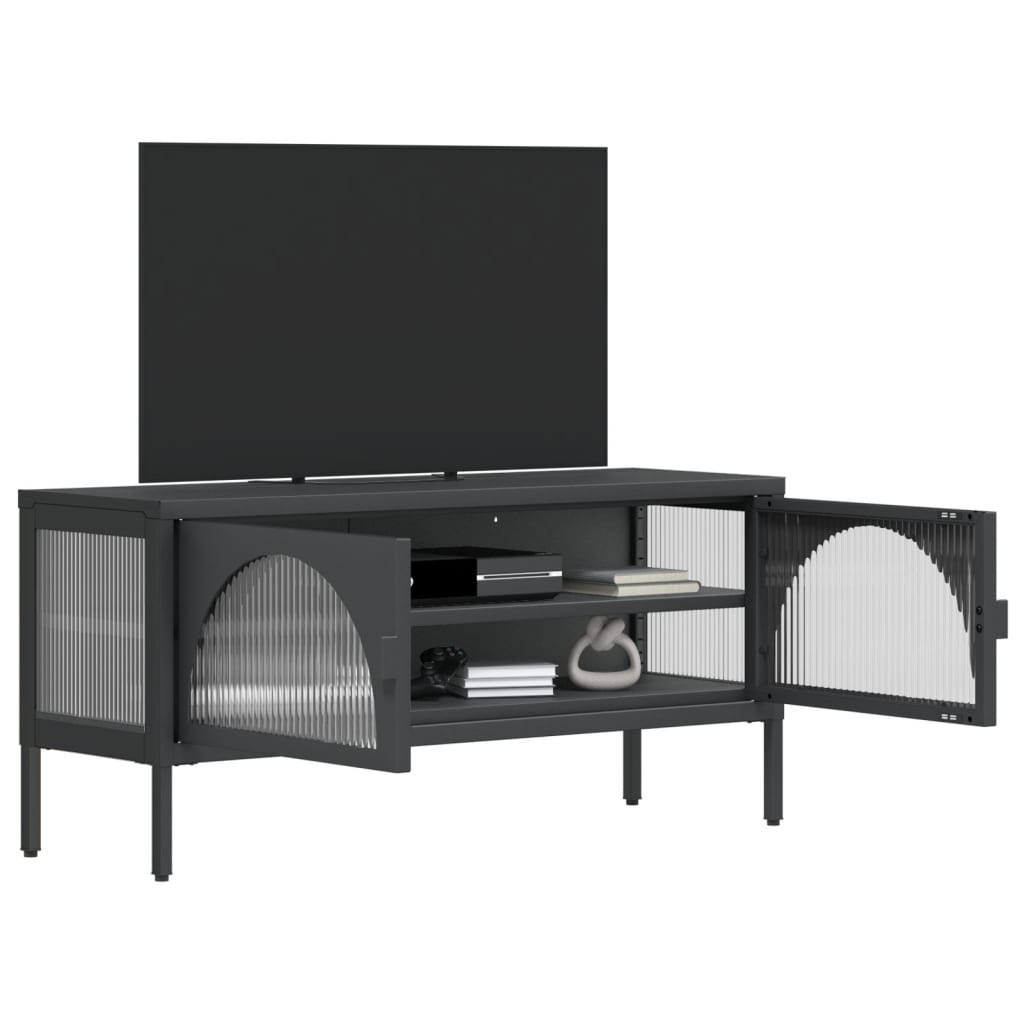 Tv Skříňka Černá 105 X 35 X 50 Cm Sklo A Ocel