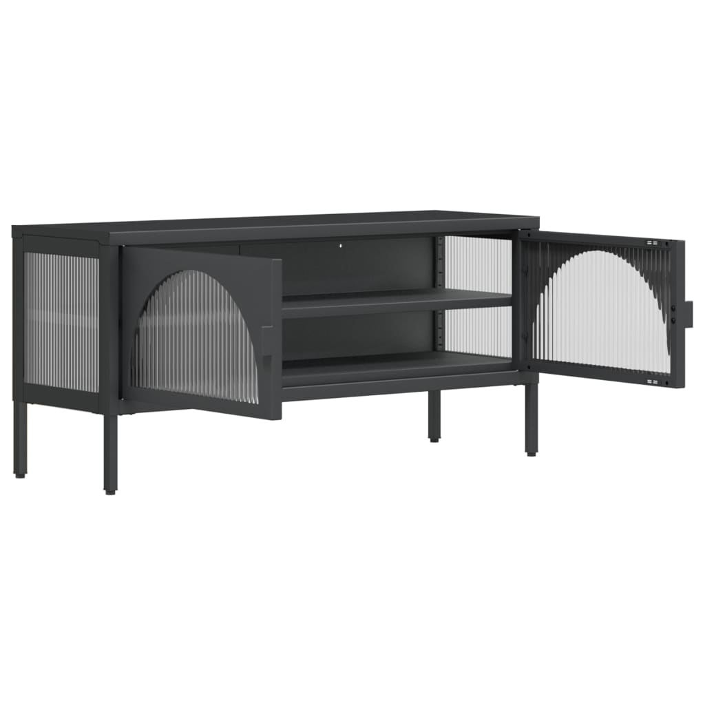 Tv Skříňka Černá 105 X 35 X 50 Cm Sklo A Ocel