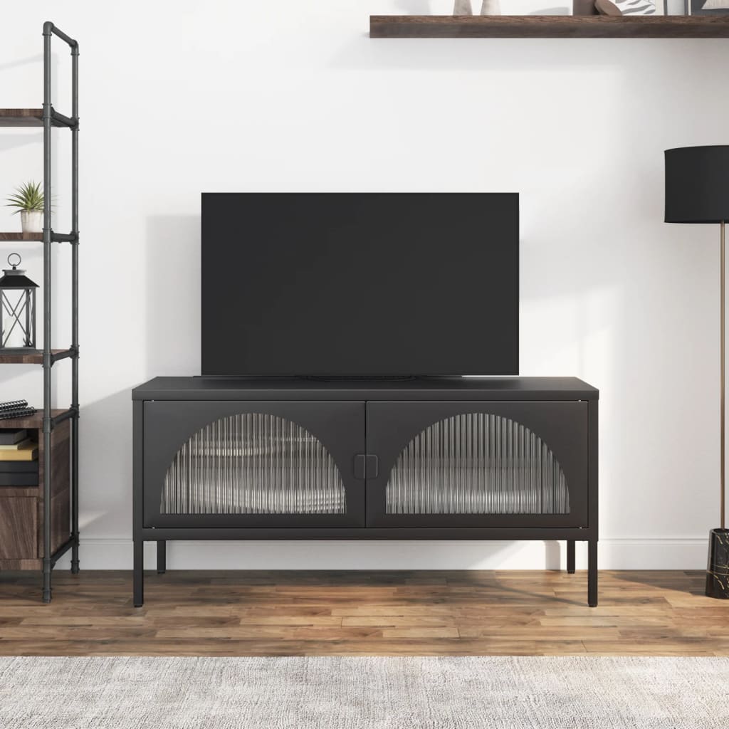 Tv Skříňka Černá 105 X 35 X 50 Cm Sklo A Ocel