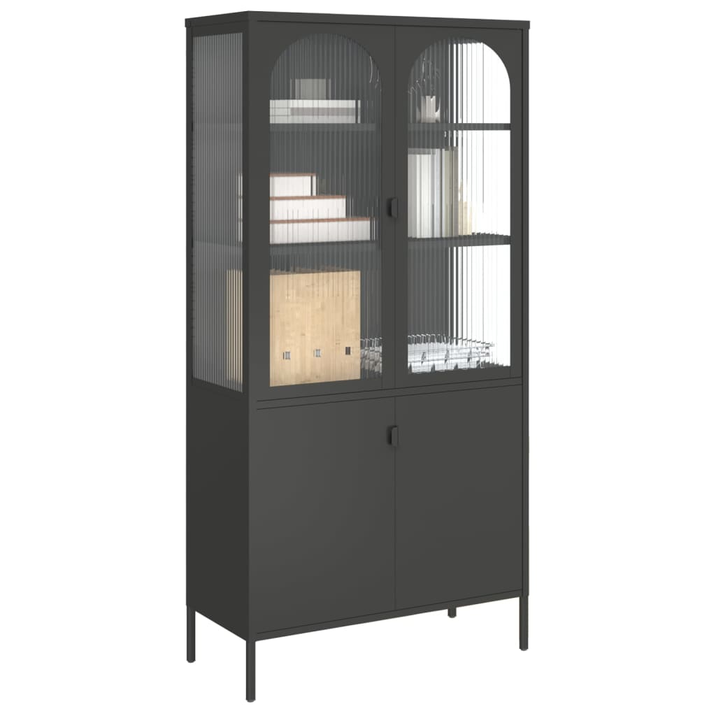 Highboard Černý 90 X 40 X 180 Cm Sklo A Ocel