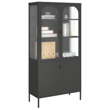 Highboard Černý 90 X 40 X 180 Cm Sklo A Ocel