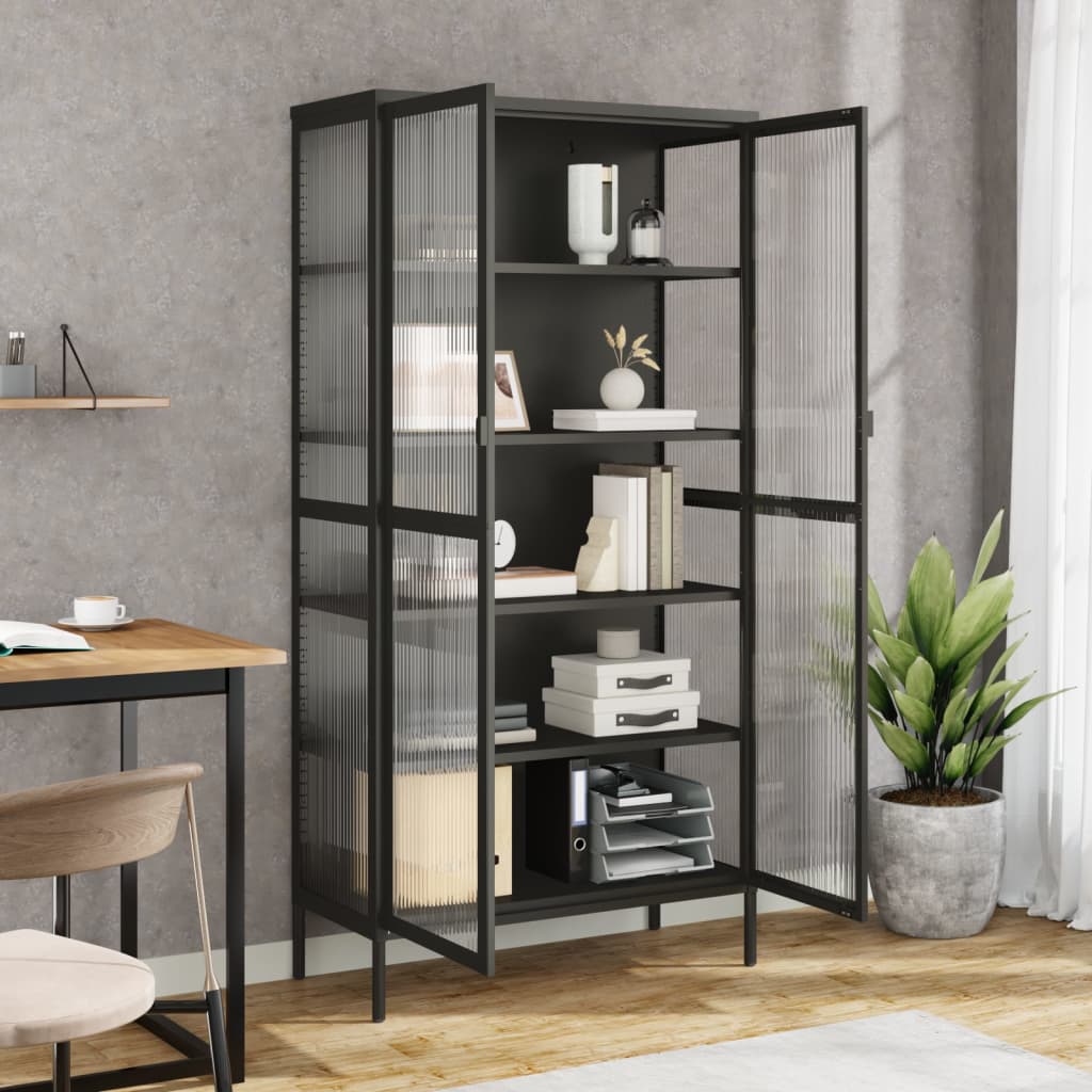 Highboard Černý 85 X 40 X 180 Cm Sklo A Ocel