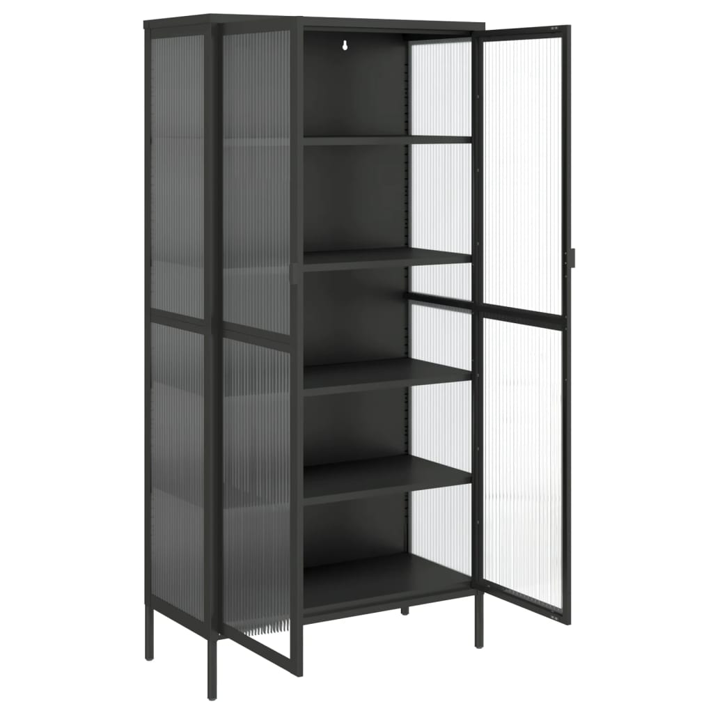 Highboard Černý 85 X 40 X 180 Cm Sklo A Ocel