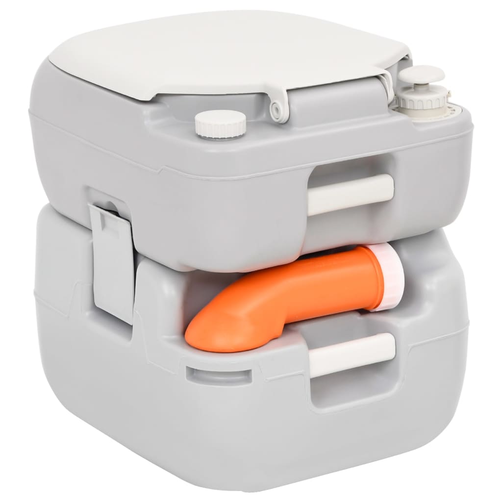 Přenosná Kempingová Toaleta Šedá A Bílá 22+12 L Hdpe