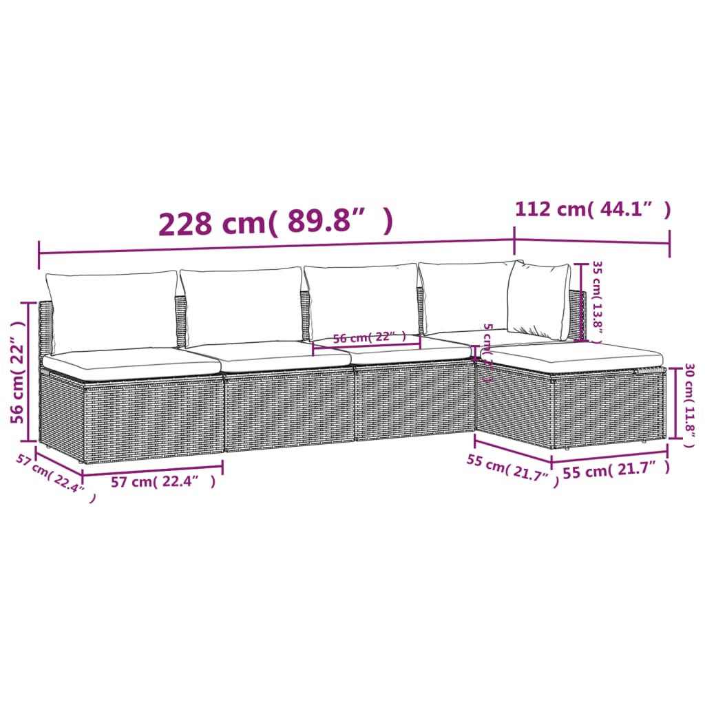 5Dílná Zahradní Sedací Souprava S Poduškami Šedá Polyratan