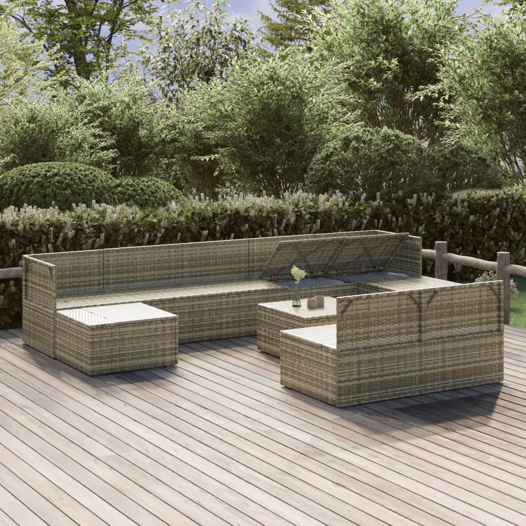 10Dílná Zahradní Sedací Souprava S Poduškami Šedá Polyratan