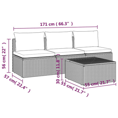 4Dílná Zahradní Sedací Souprava S Poduškami Šedá Polyratan