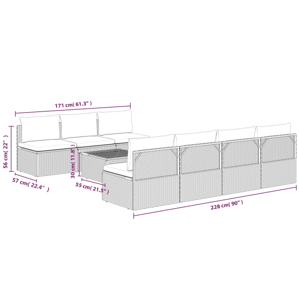 8Dílná Zahradní Sedací Souprava S Poduškami Šedá Polyratan