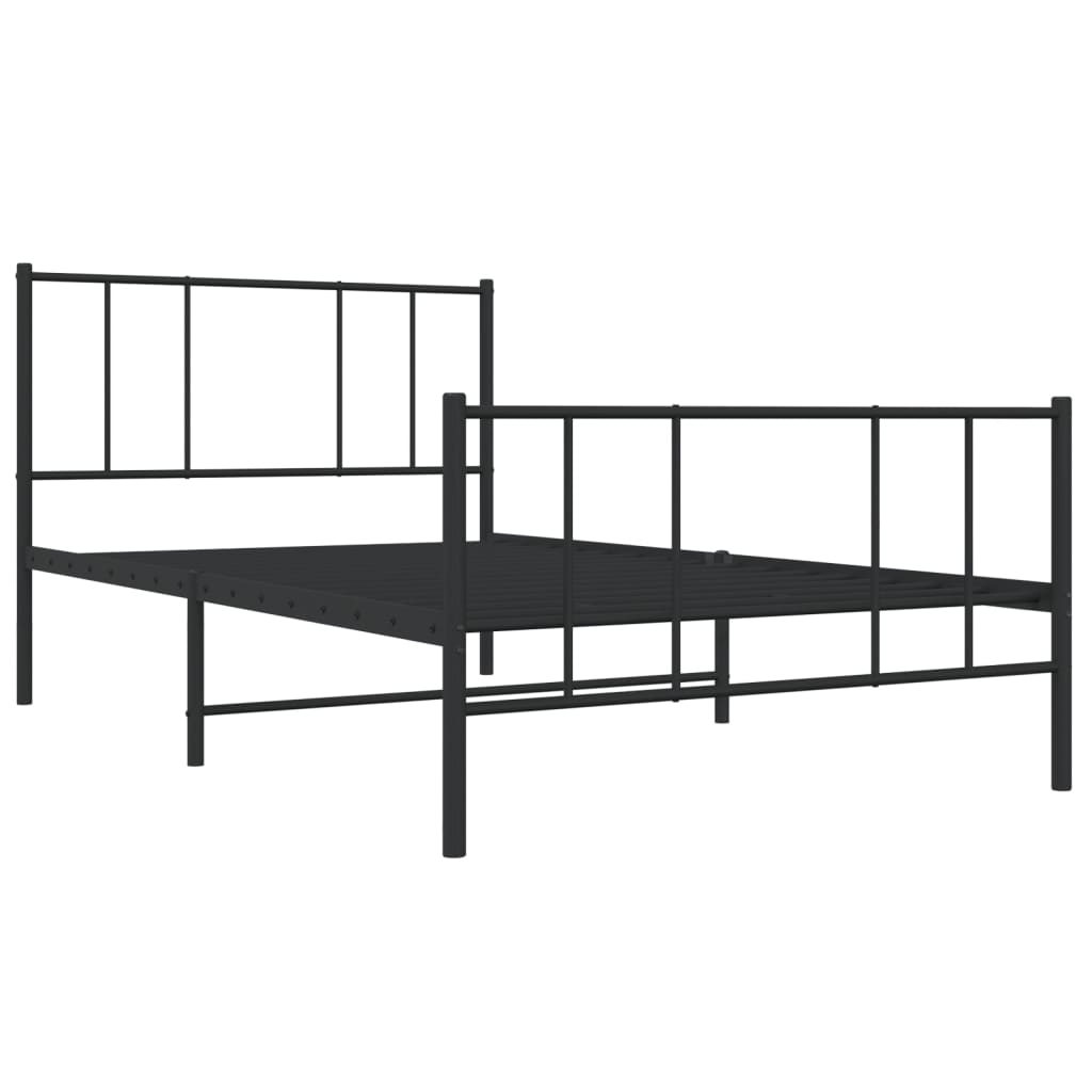 Kovový Rám Postele S Hlavovým A Nožním Čelem Černý 100 X 200 Cm