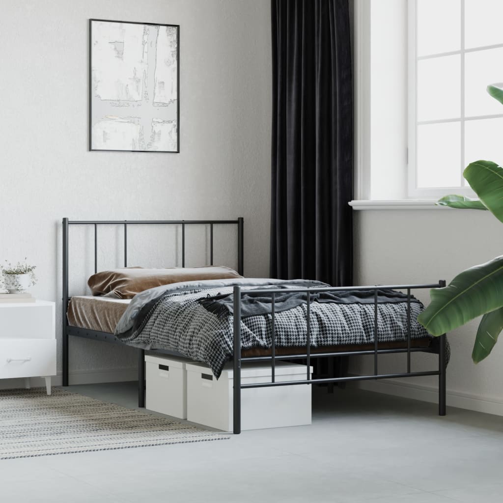 Kovový Rám Postele S Hlavovým A Nožním Čelem Černý 100 X 200 Cm