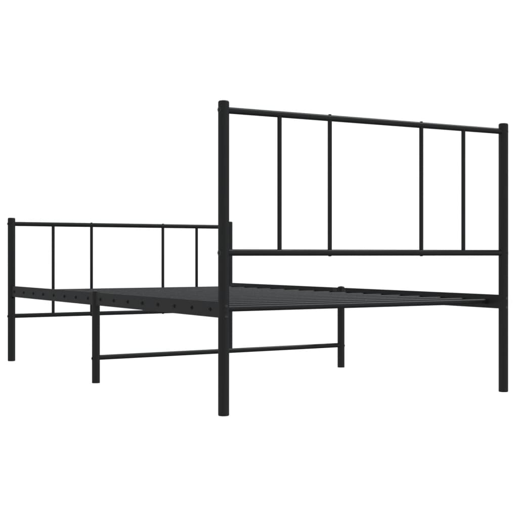 Kovový Rám Postele S Hlavovým A Nožním Čelem Černý 100 X 200 Cm