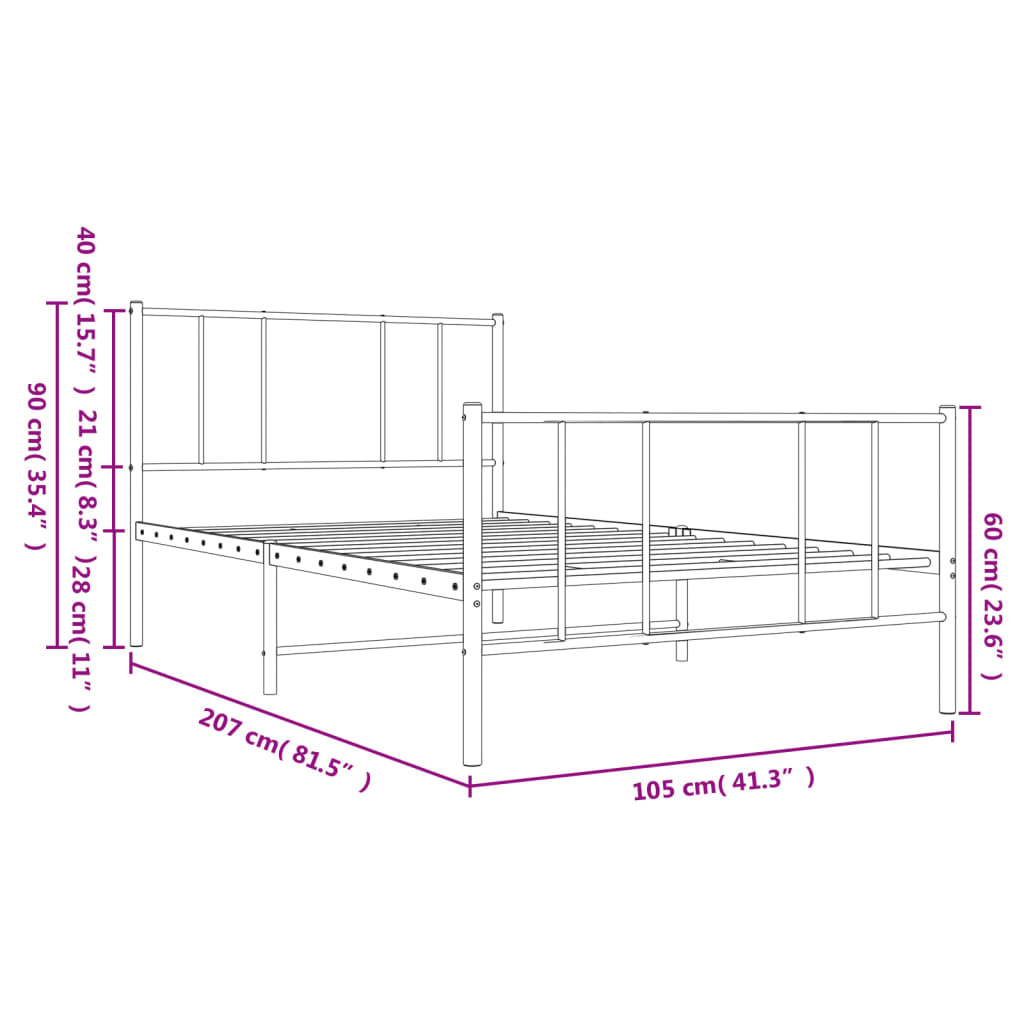 Kovový Rám Postele S Hlavovým A Nožním Čelem Černý 100 X 200 Cm