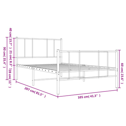 Kovový Rám Postele S Hlavovým A Nožním Čelem Černý 100 X 200 Cm