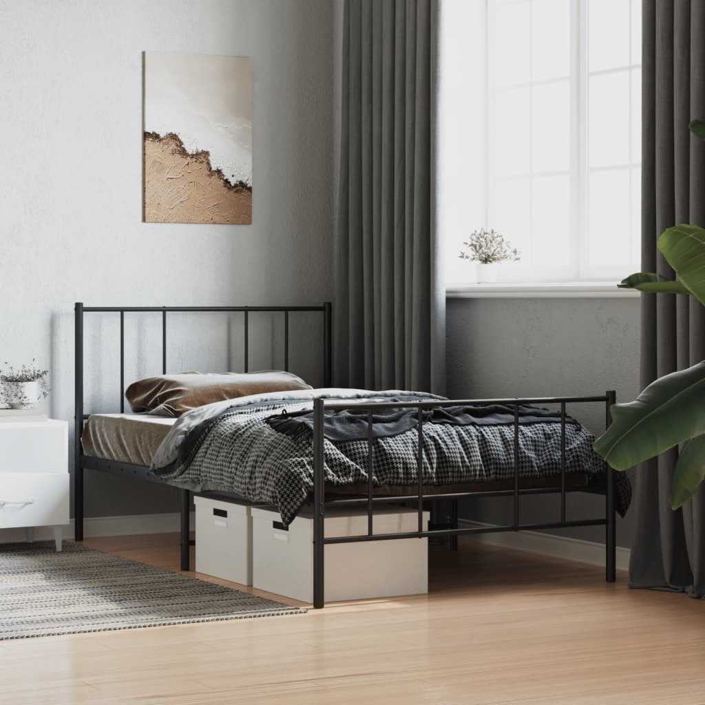 Kovový Rám Postele S Hlavovým A Nožním Čelem Černý 100 X 200 Cm