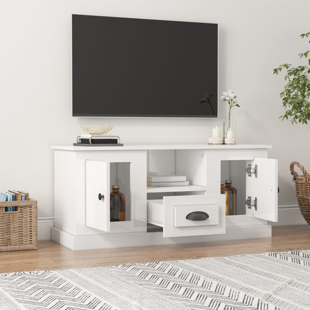 Tv Skříňka Bílá Vysoký Lesk 100 X 35,5 X 45 Cm Kompozitní Dřevo