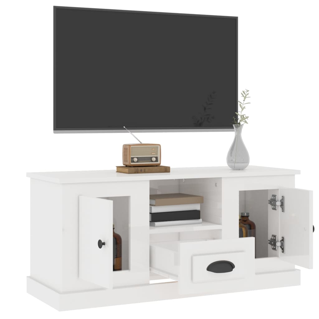 Tv Skříňka Bílá Vysoký Lesk 100 X 35,5 X 45 Cm Kompozitní Dřevo