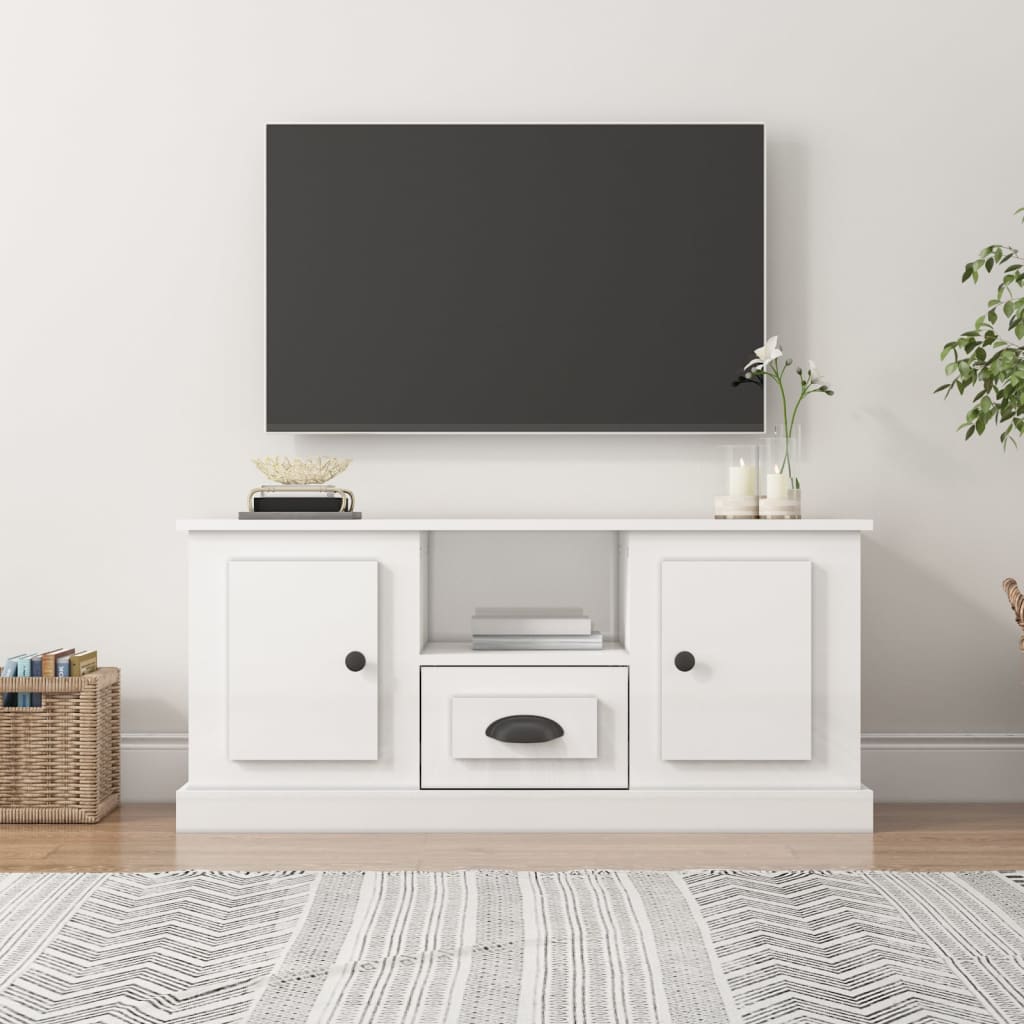 Tv Skříňka Bílá Vysoký Lesk 100 X 35,5 X 45 Cm Kompozitní Dřevo