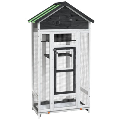 Ptačí Voliéra Šedá 91,5 X 53 X 170 Cm Masivní Borové Dřevo