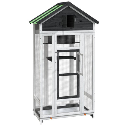 Ptačí Voliéra Šedá 91,5 X 53 X 170 Cm Masivní Borové Dřevo