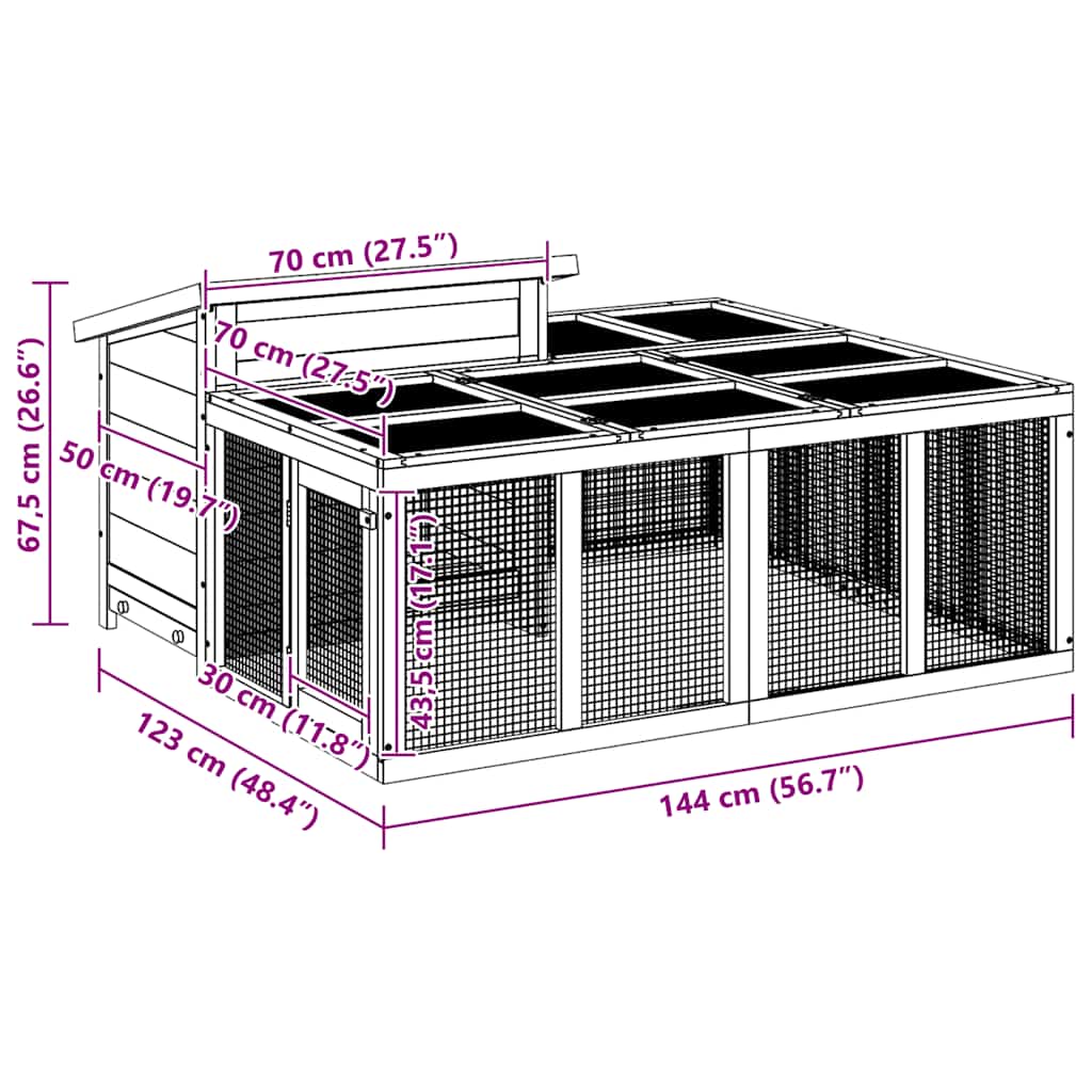 Králíkárna Moka 144 X 123 X 67,5 Cm Masivní Borové Dřevo