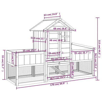 Králíkárna Šedá 170 X 63 X 113 Cm Masivní Borové Dřevo