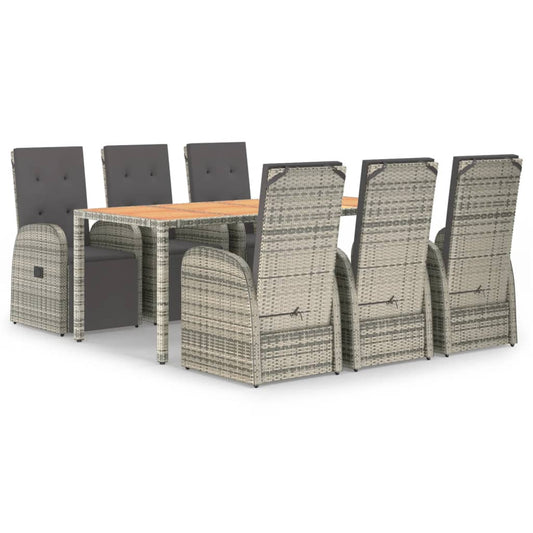 7Dílný Zahradní Jídelní Set S Poduškami Šedý Polyratan