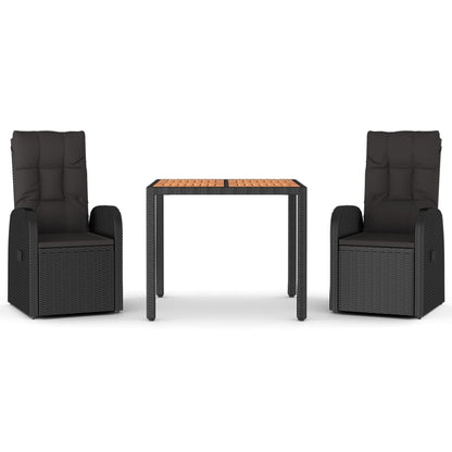 3Dílný Zahradní Jídelní Set S Poduškami Černý Polyratan
