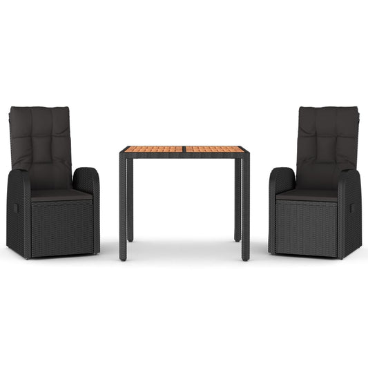 3Dílný Zahradní Jídelní Set S Poduškami Černý Polyratan