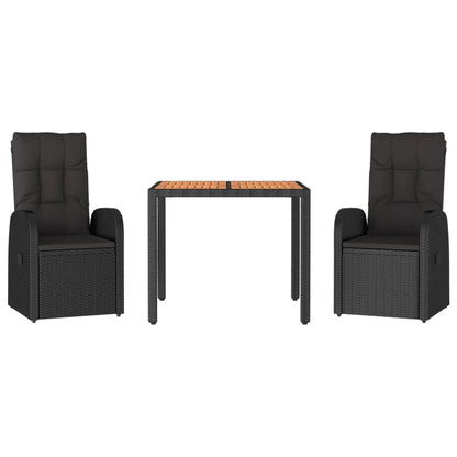 3Dílný Zahradní Jídelní Set S Poduškami Černý Polyratan