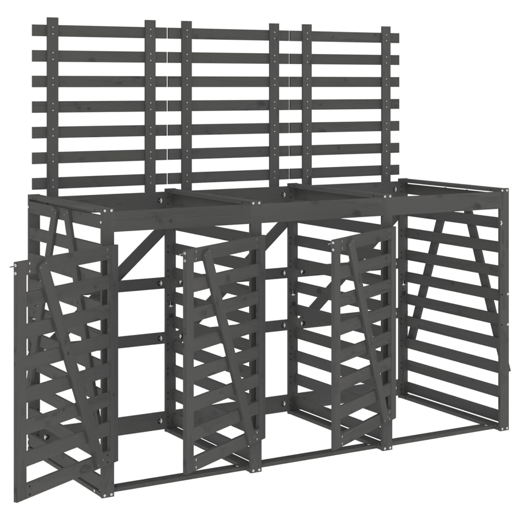 Úložný Box Na Tři Popelnice Šedý Masivní Borové Dřevo