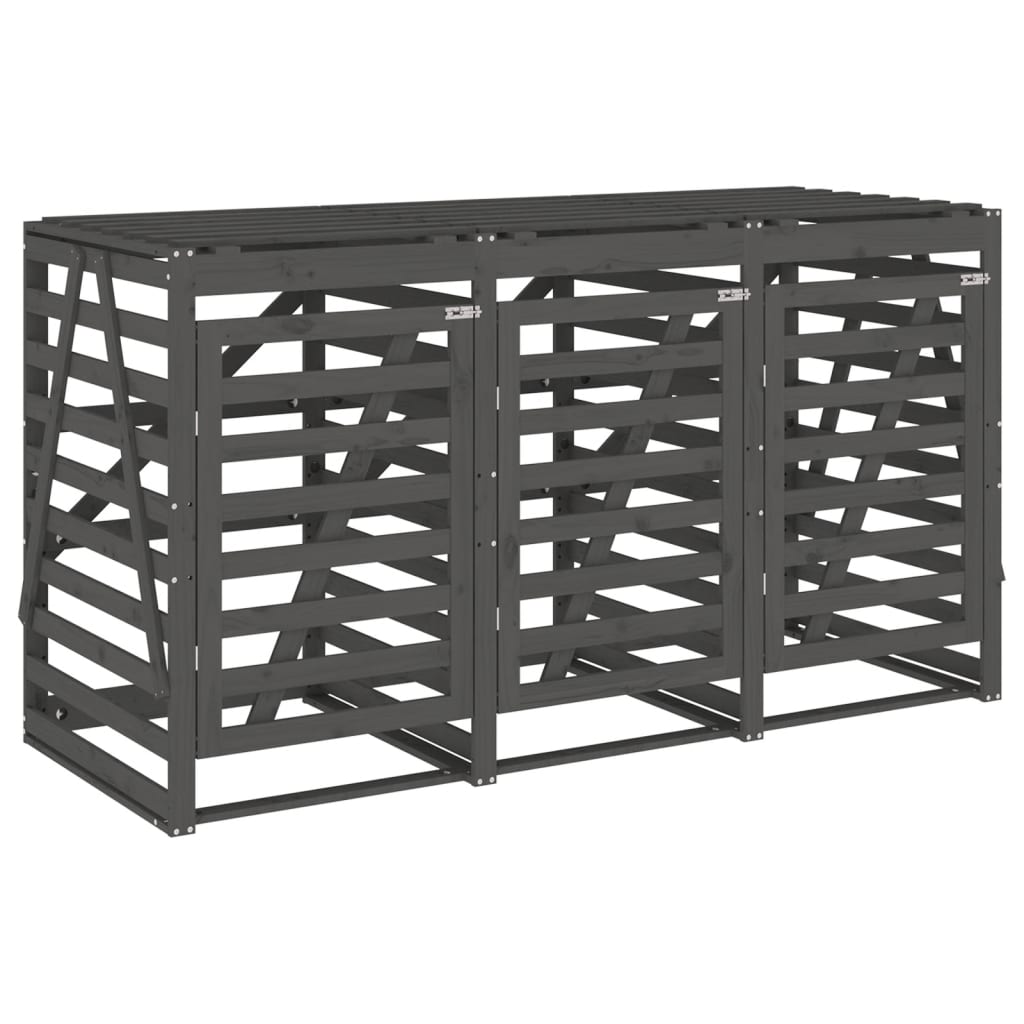 Úložný Box Na Tři Popelnice Šedý Masivní Borové Dřevo