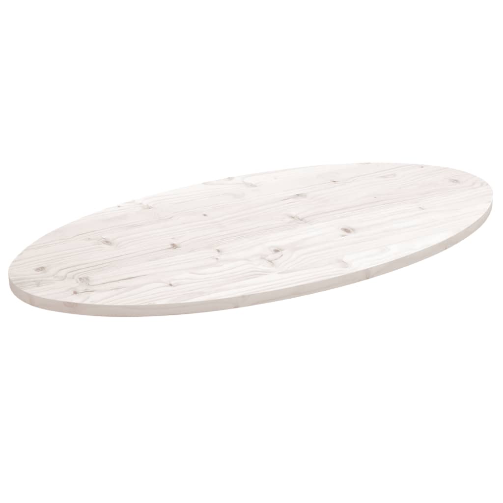 Stolní Deska Bílá 100 X 50 X 2,5 Cm Masivní Borové Dřevo Oválná