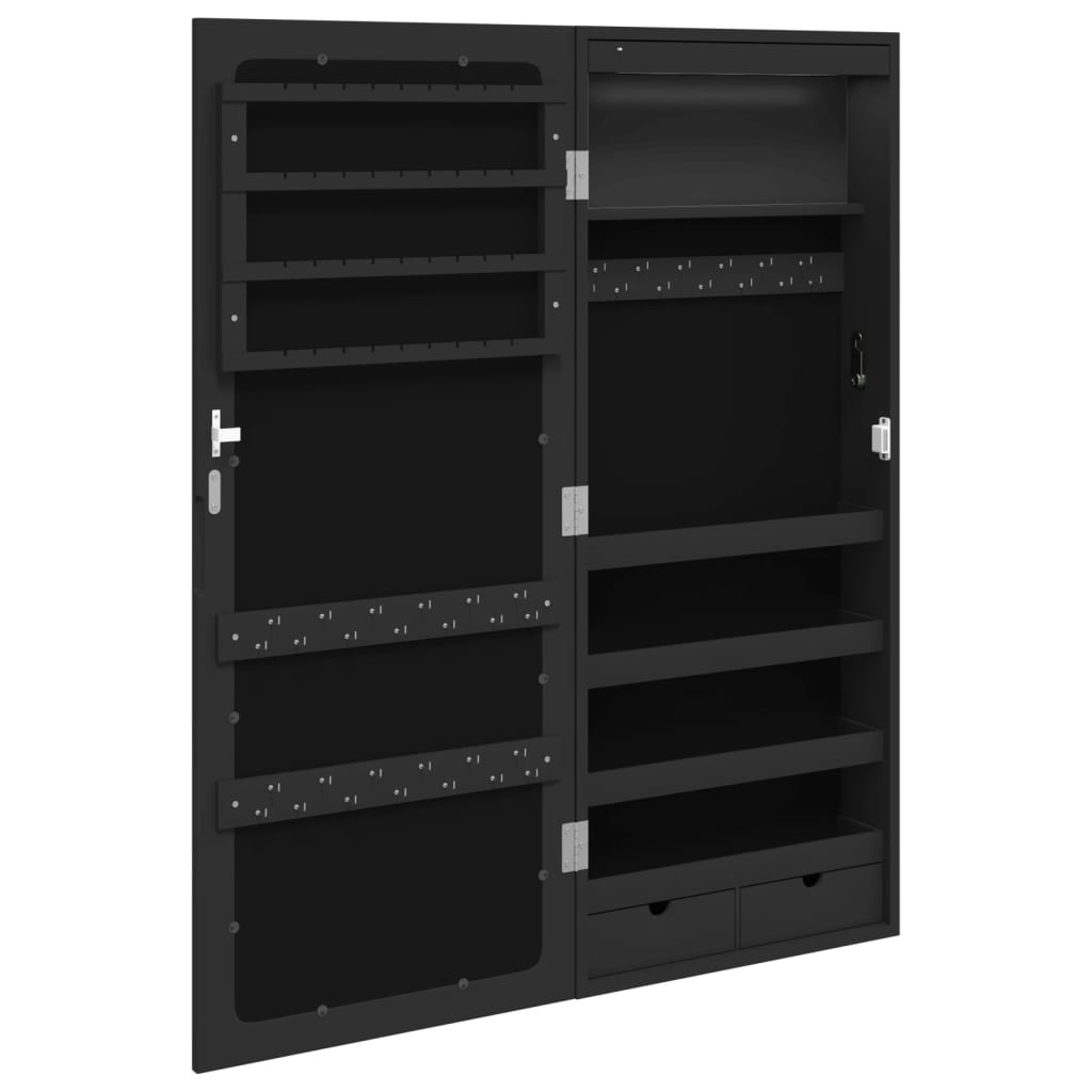 Zrcadlová Šperkovnice S Led Světly Nástěnná Černá