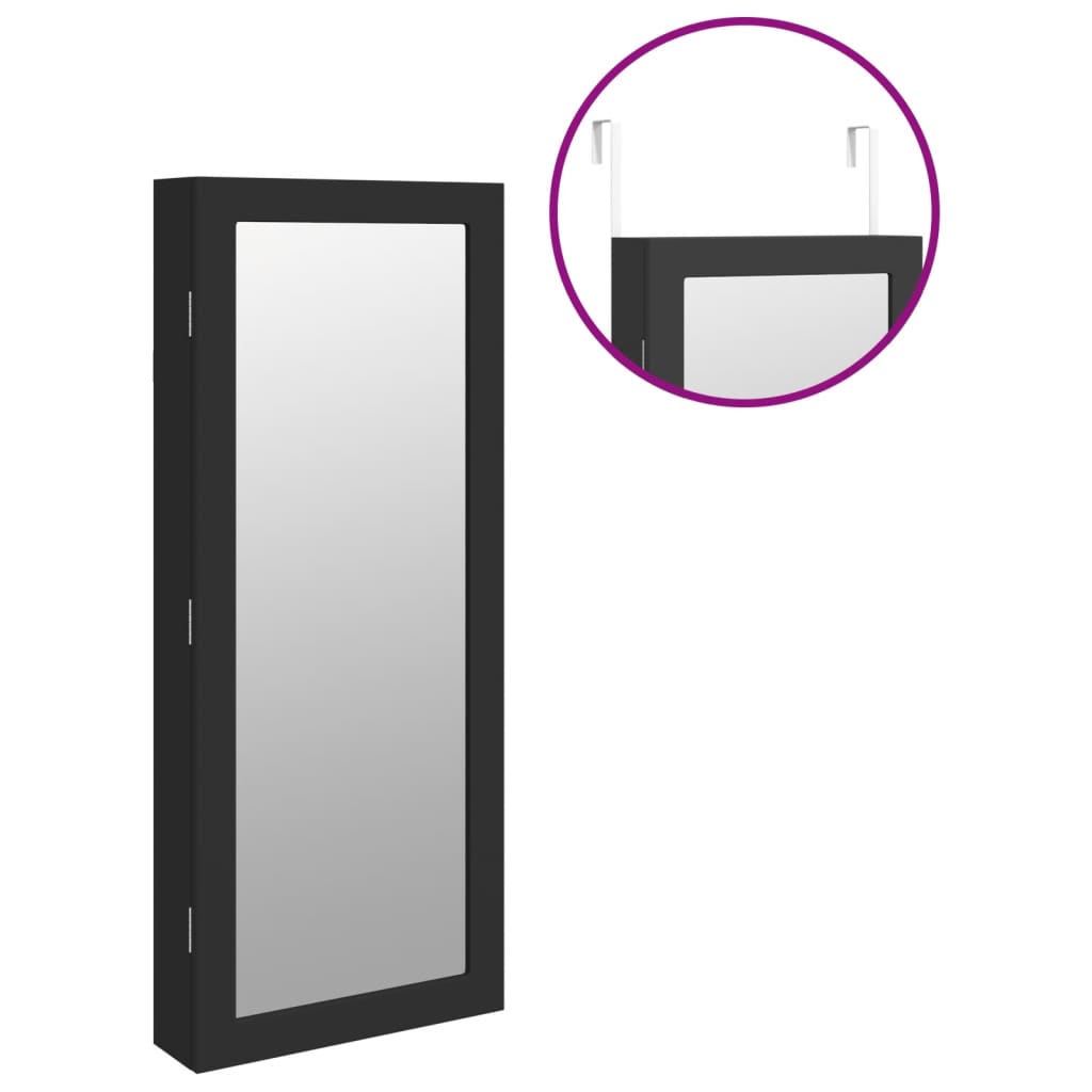 Zrcadlová Šperkovnice S Led Světly Nástěnná Černá