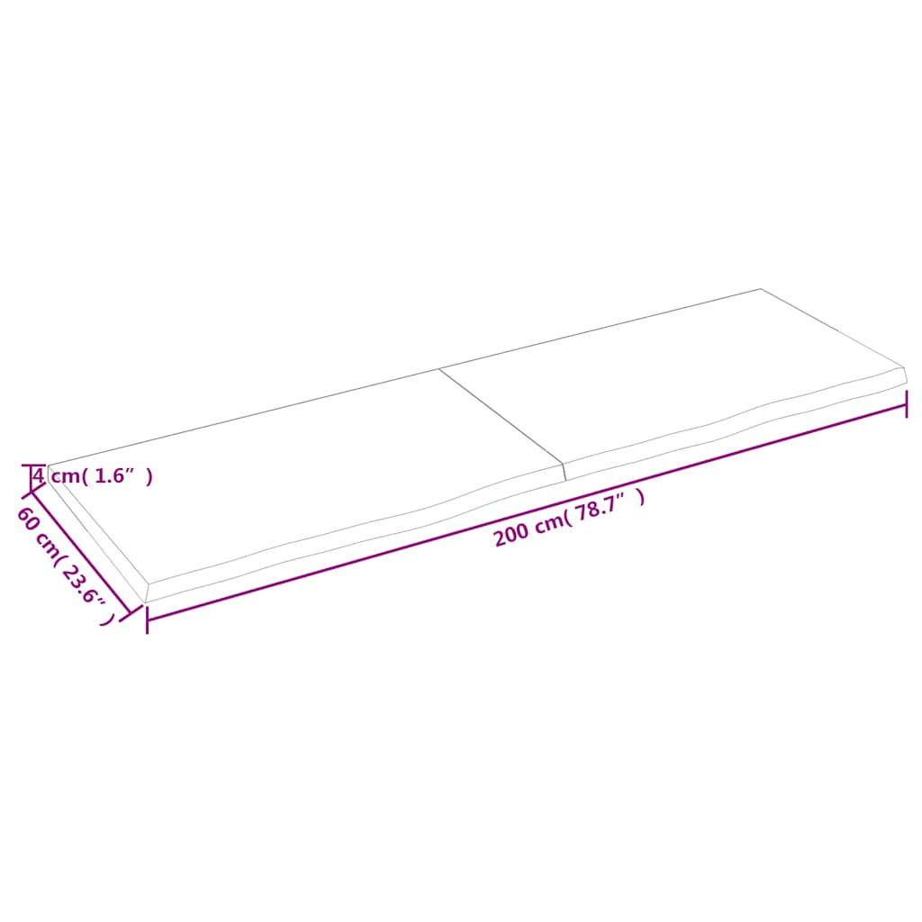 Nástěnná Police 200X60X(2-4)Cm Ošetřený Masivní Dub Tmavě Hnědá