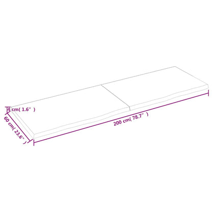 Nástěnná Police 200X60X(2-4)Cm Ošetřený Masivní Dub Tmavě Hnědá
