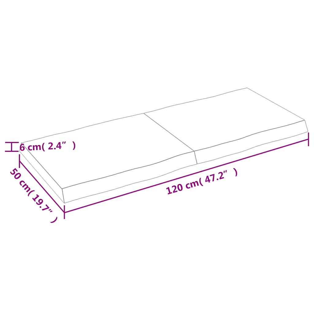 Stolní Deska Hnědá 120X50X(2-6)Cm Ošetřený Dřevo Živá Hrana