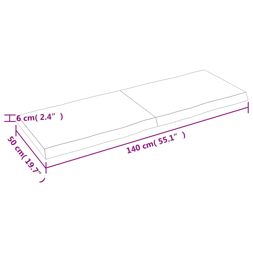 Stolní Deska Hnědá 140X50X(2-6)Cm Ošetřený Dřevo Živá Hrana