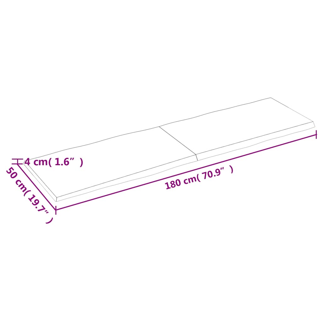 Stolní Deska Hnědá 180X50X(2-4)Cm Ošetřený Dřevo Živá Hrana