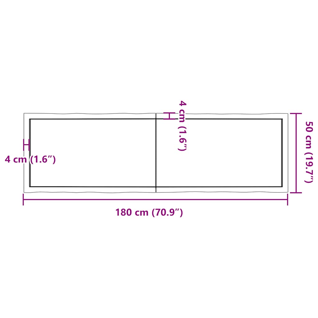 Stolní Deska Hnědá 180X50X(2-4)Cm Ošetřený Dřevo Živá Hrana