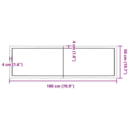 Stolní Deska Hnědá 180X50X(2-6)Cm Ošetřený Dřevo Živá Hrana