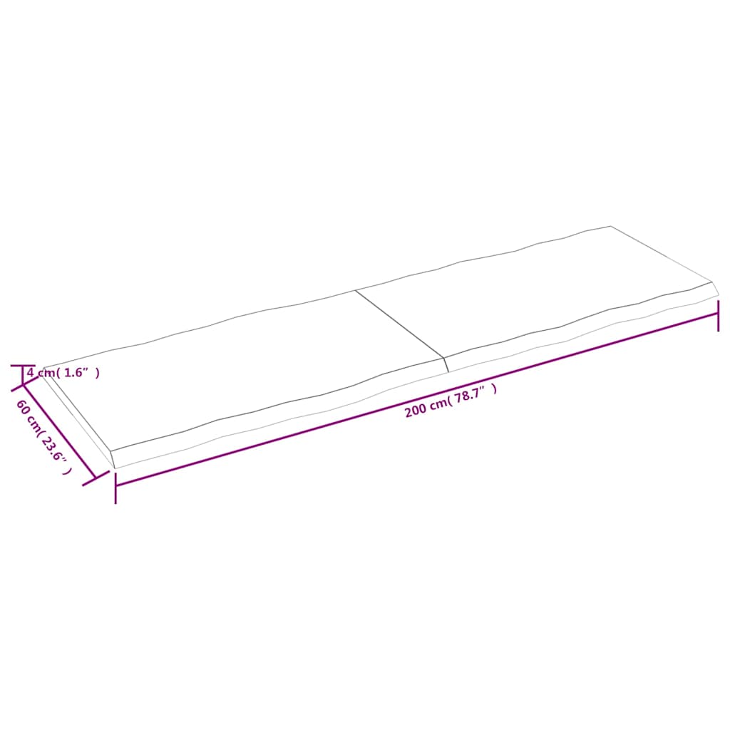 Stolní Deska Hnědá 200X60X(2-4)Cm Ošetřený Dřevo Živá Hrana