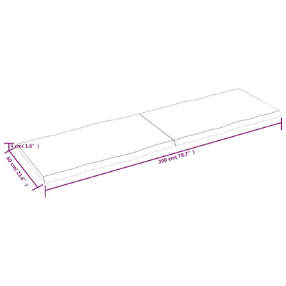 Stolní Deska Hnědá 200X60X(2-4)Cm Ošetřený Dřevo Živá Hrana