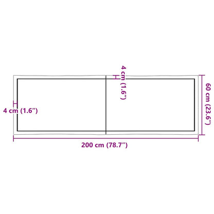 Stolní Deska Hnědá 200X60X(2-4)Cm Ošetřený Dřevo Živá Hrana