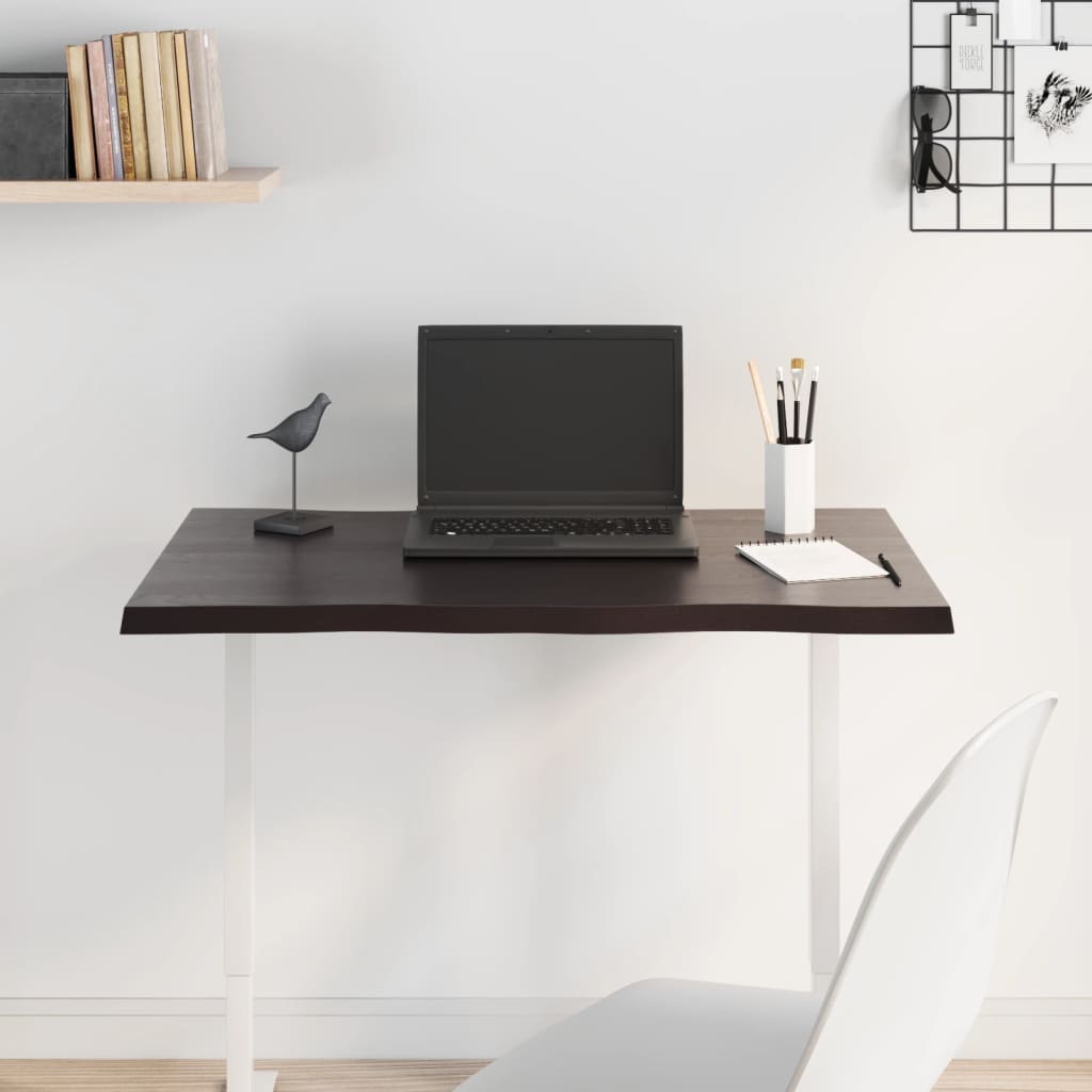 Stolní Deska Ošetřený Dub Živá Hrana Tmavě Hnědá