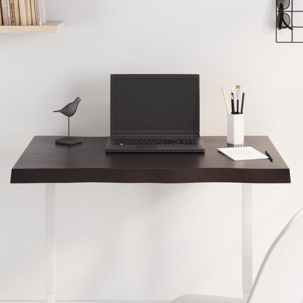 Stolní Deska Ošetřený Dub Živá Hrana Tmavě Hnědá