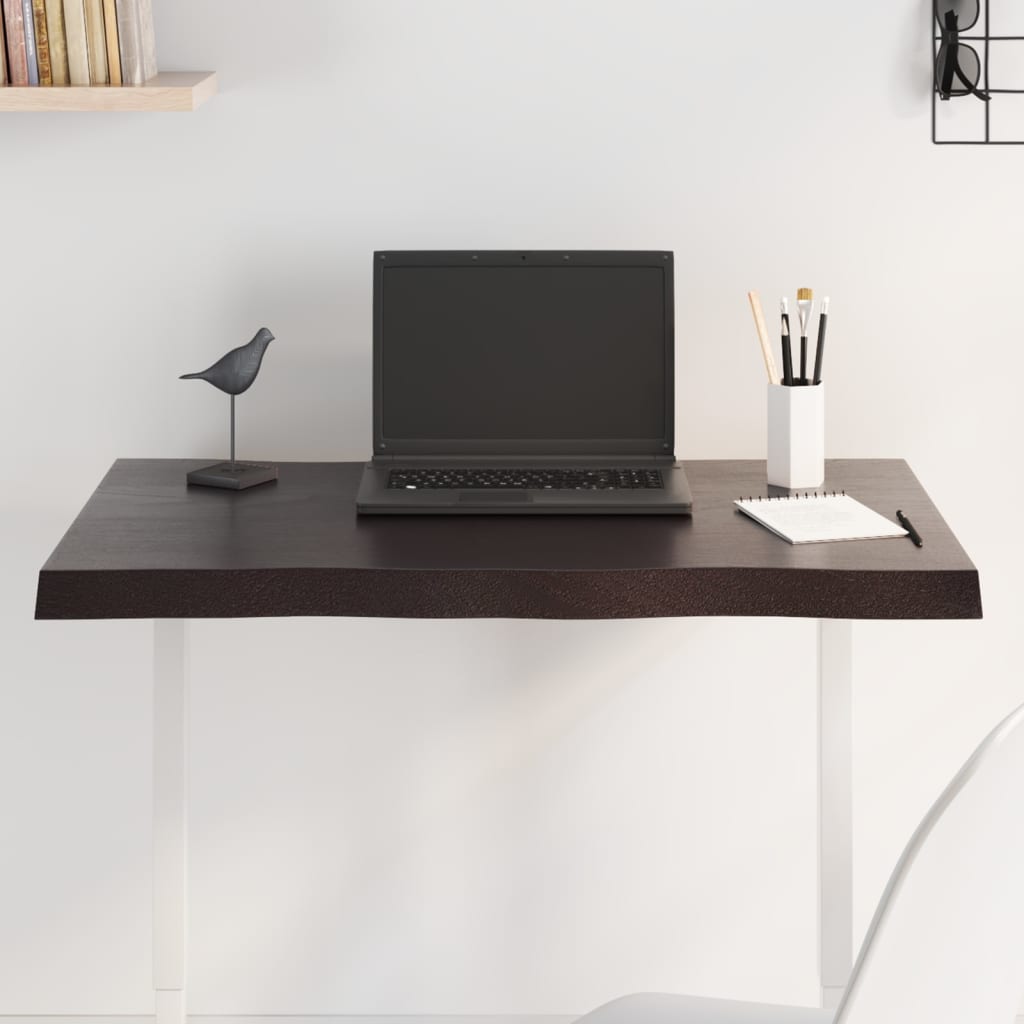 Stolní Deska Ošetřený Dub Živá Hrana Tmavě Hnědá