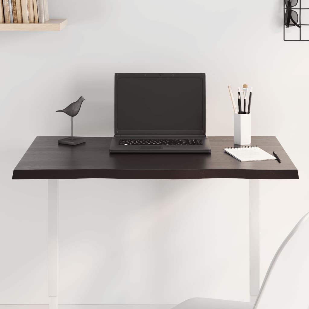 Stolní Deska Ošetřený Dub Živá Hrana Tmavě Hnědá