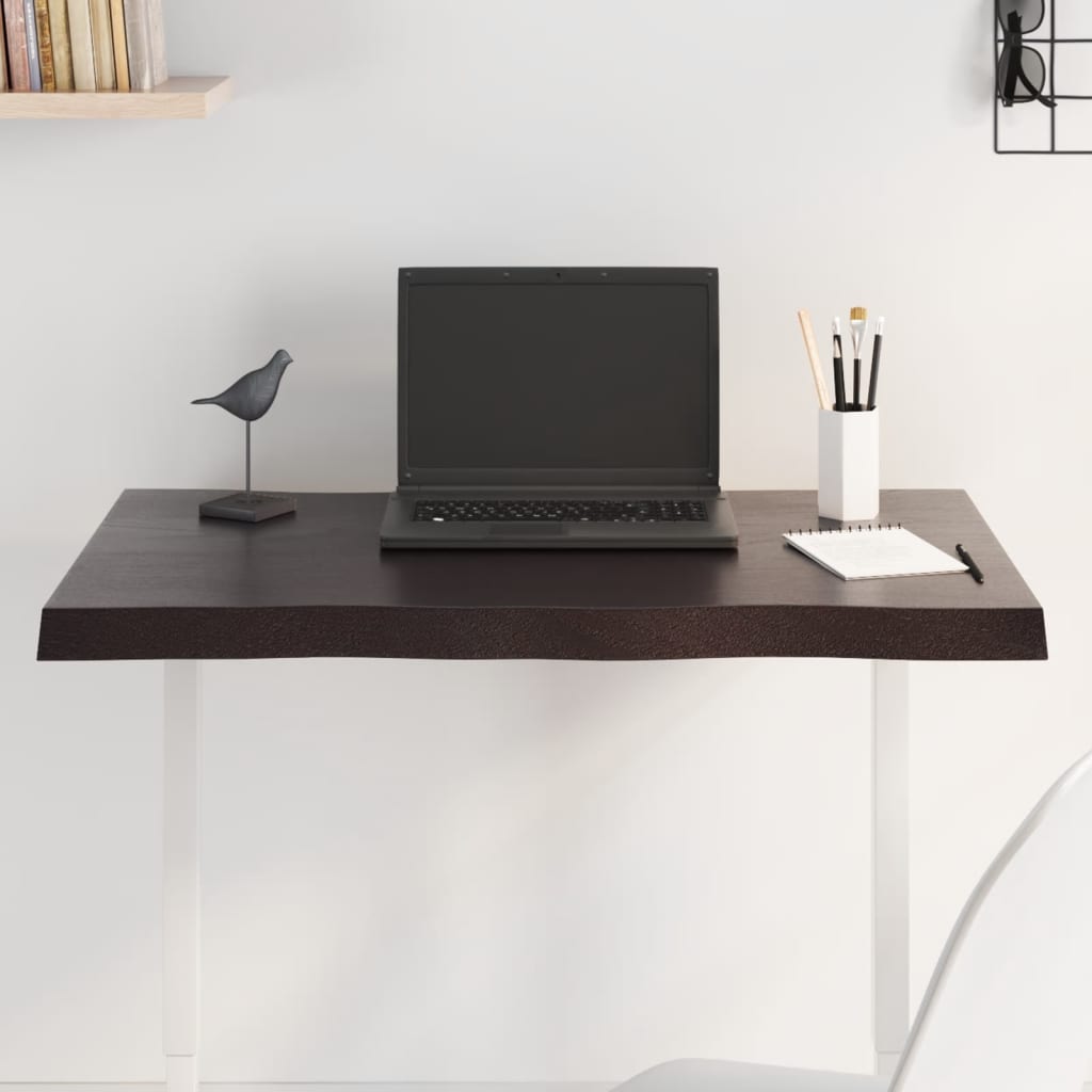 Stolní Deska Ošetřený Dub Živá Hrana Tmavě Hnědá