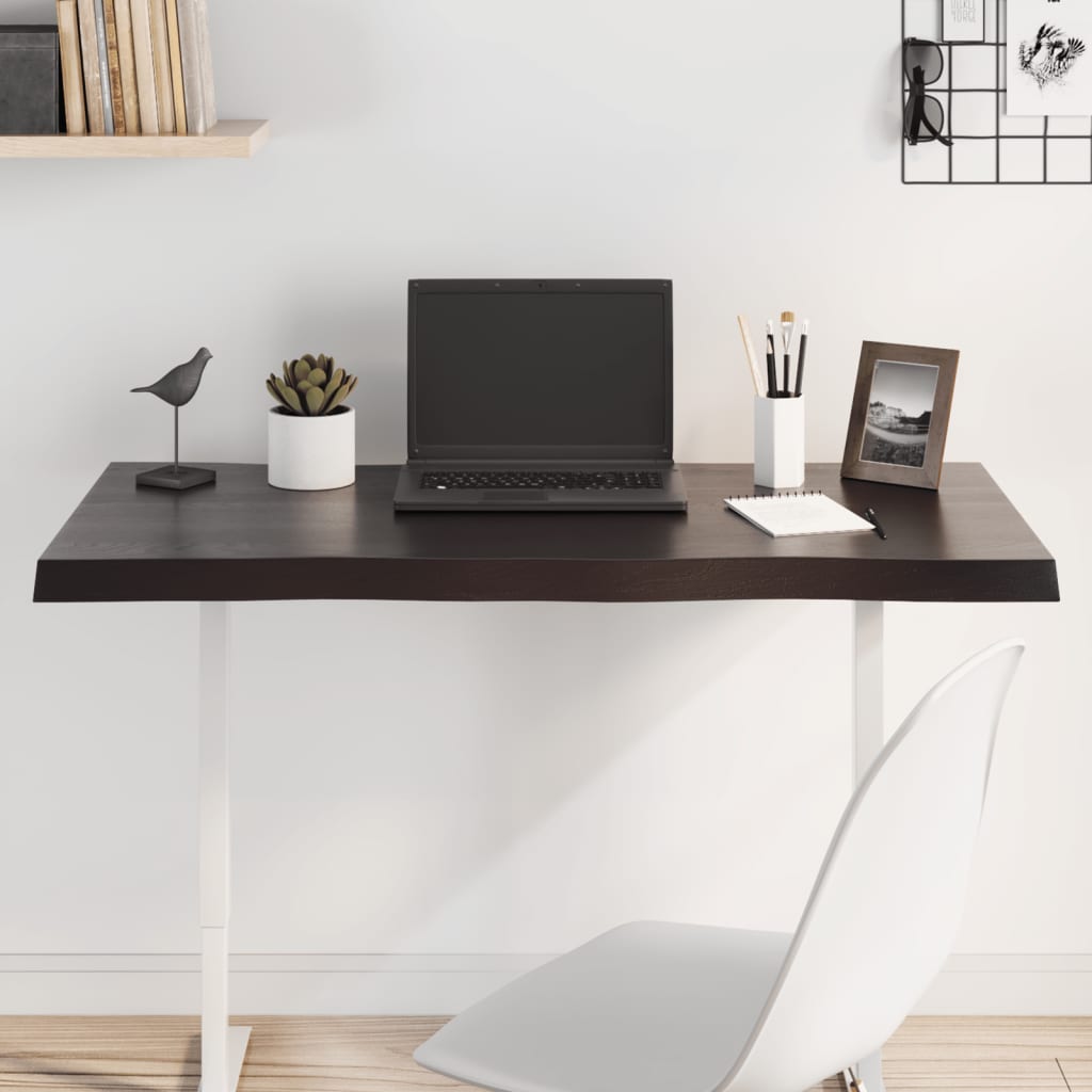 Stolní Deska Ošetřený Dub Živá Hrana Tmavě Hnědá